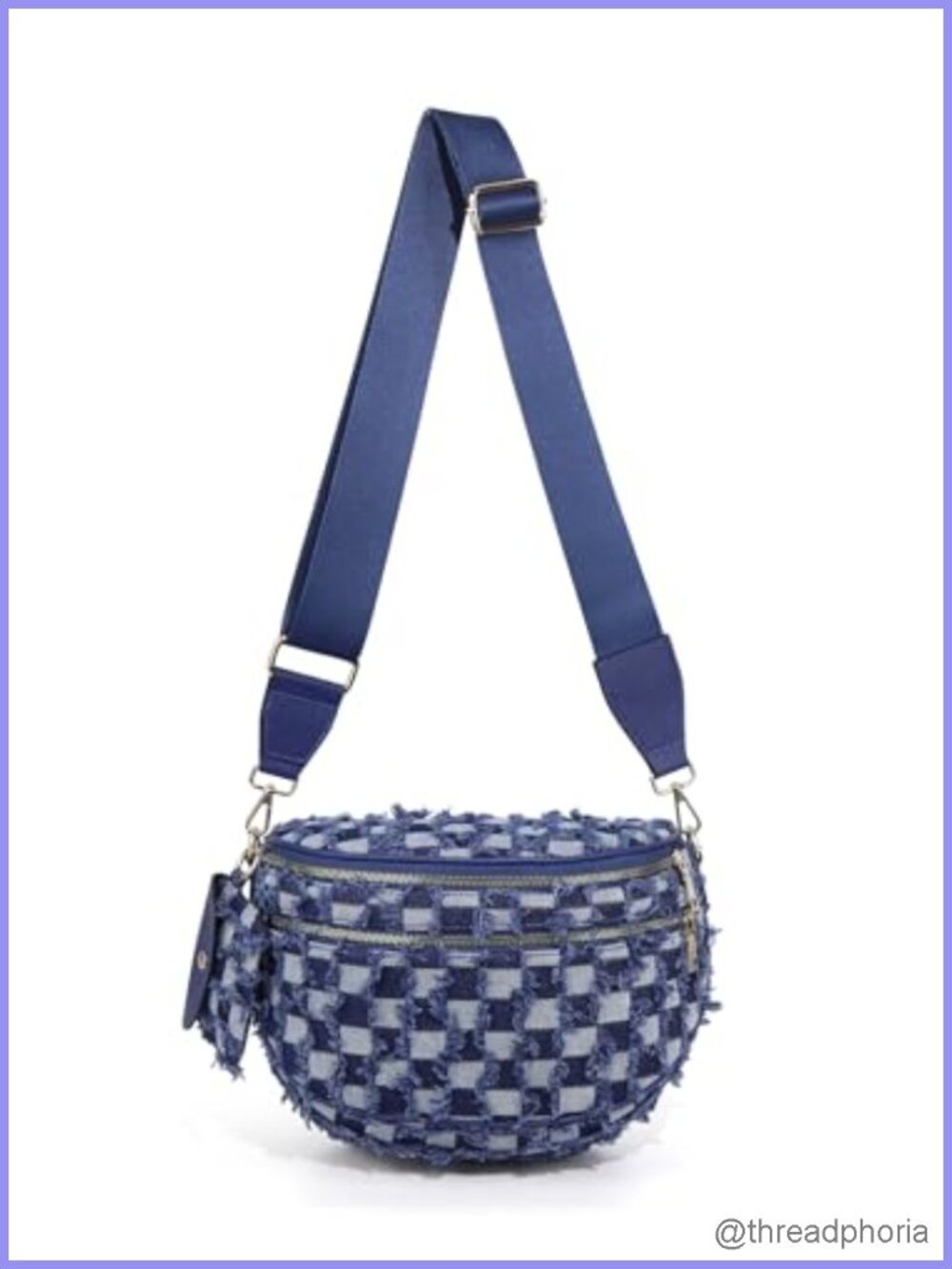 Checkered Denim Crossbody Bum Bag Adjustable Strap Waist Bag